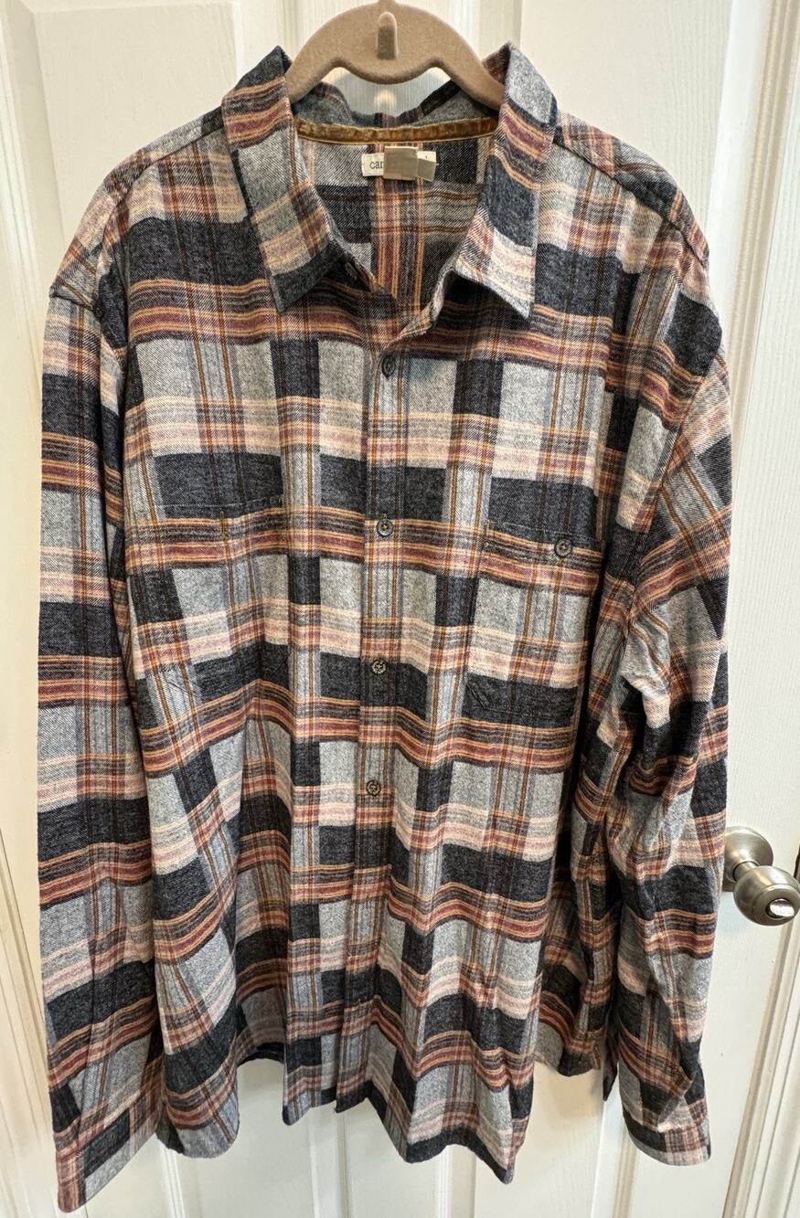 Carbon 2 Cobalt Soft Cotton Mens XL Shirt Button Long Sleeve Gray Plaid